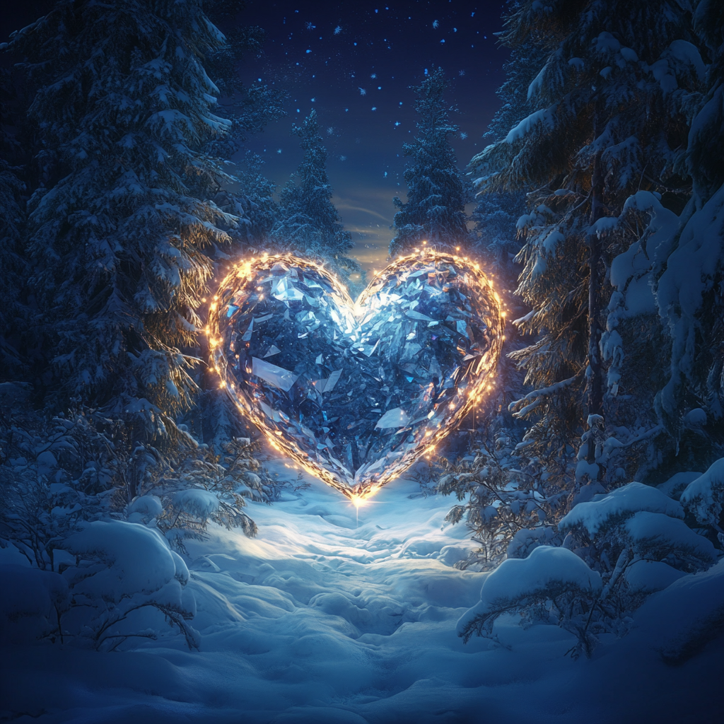 Blue Crystal Heart In The Snow Diamond Art Kit
