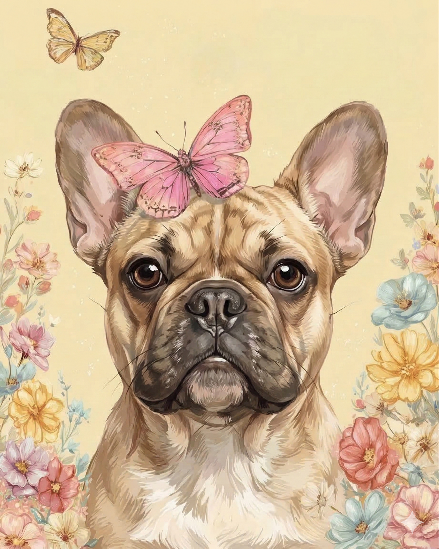 Pink Butterfly Spring French Bulldog Diamond Art Kit