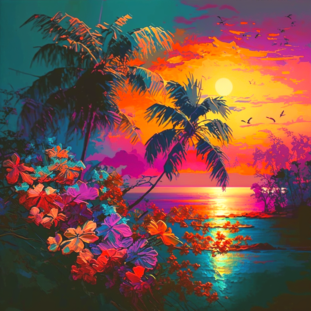 Tropical Flower Sunset Diamond Art Kit