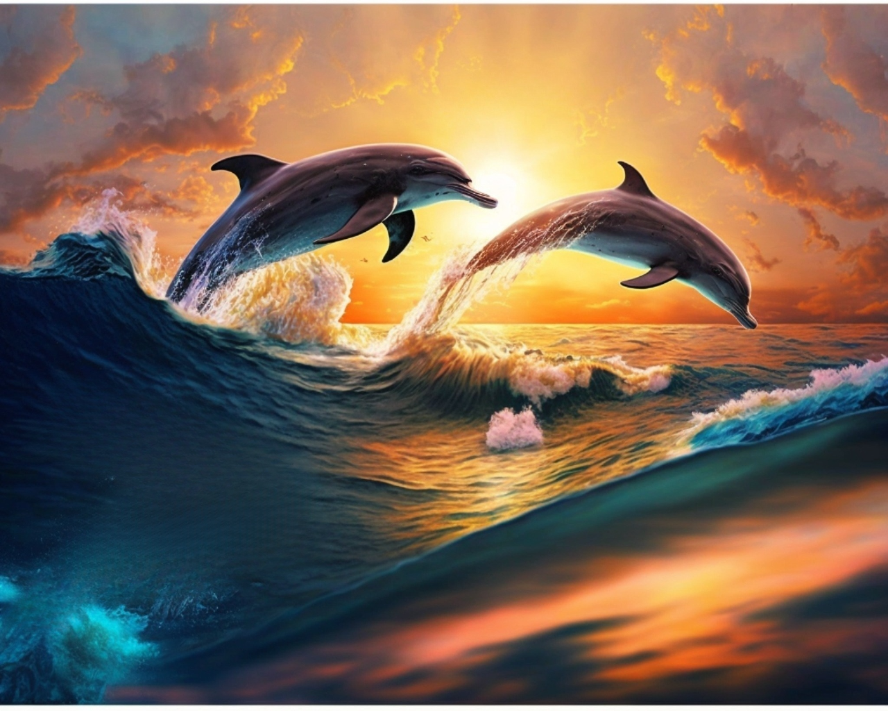 Two Jumping Dolphins Sea Diamond Art Kit