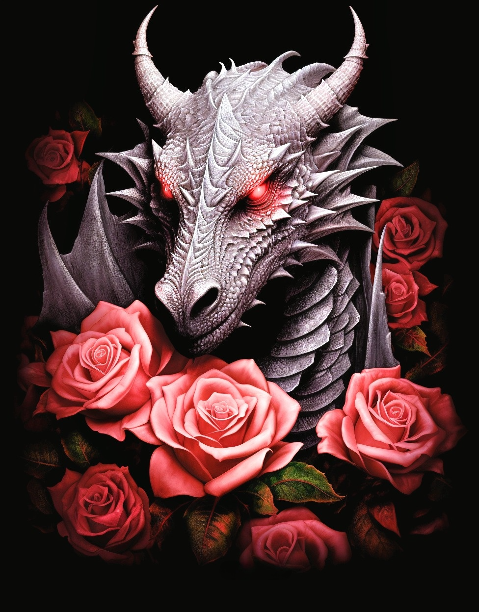 Dragon In Pink Roses Diamond Art Kit