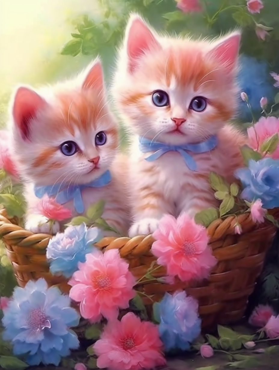 Blue Bow Kittens Diamond Art Kit