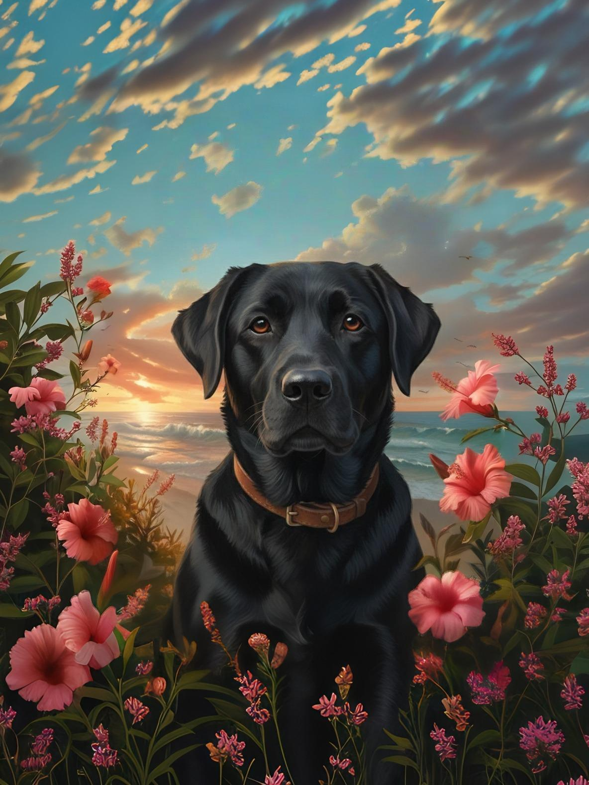 Tropical Sunset Black Labrador Retriever Diamond Art Kit