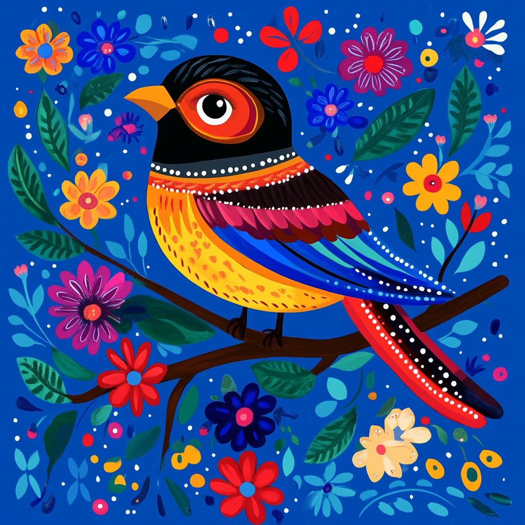 Blue Background Folk Art Bird Diamond Art Kit