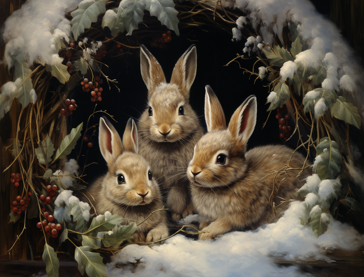 Three Rabbits Under Branches Snow Diamond Art Kit