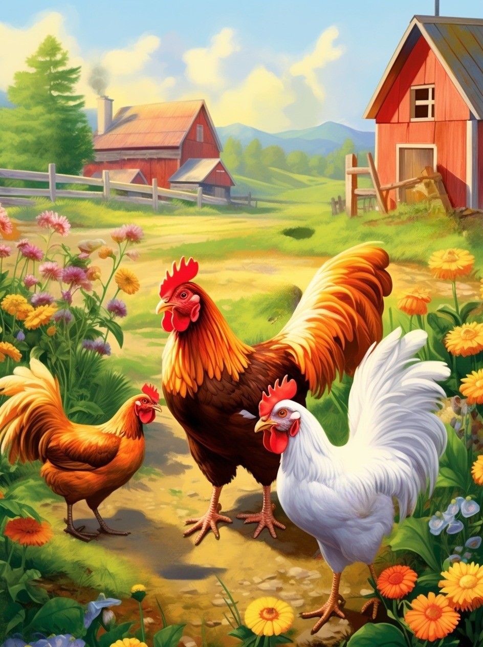 Three Roosters Barnyard Diamond Art Kit