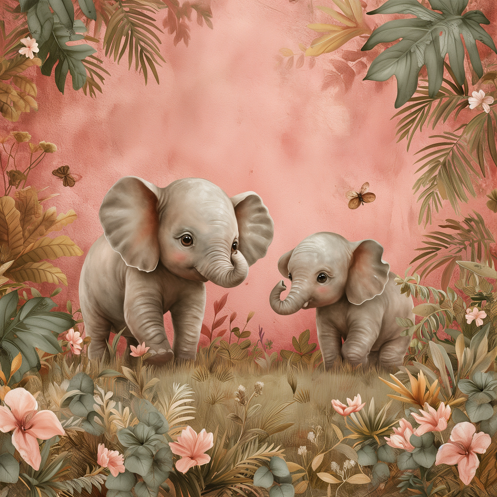 Pink Sky Elephants And Flowers Diamond Art Kit