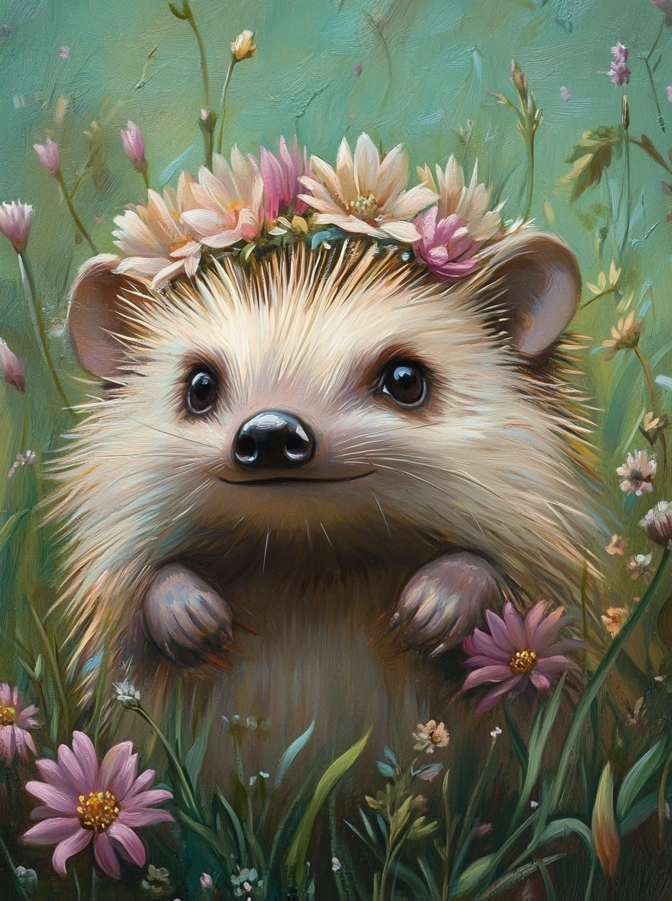 Hedgehog Flowers Diamond Art Kit