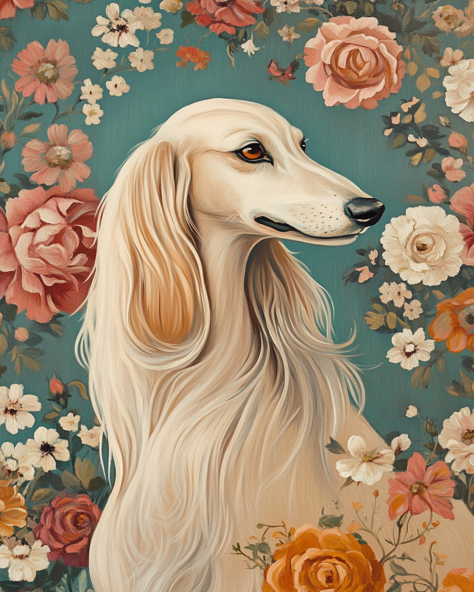 Vintage Rose Saluki Diamond Art Kit