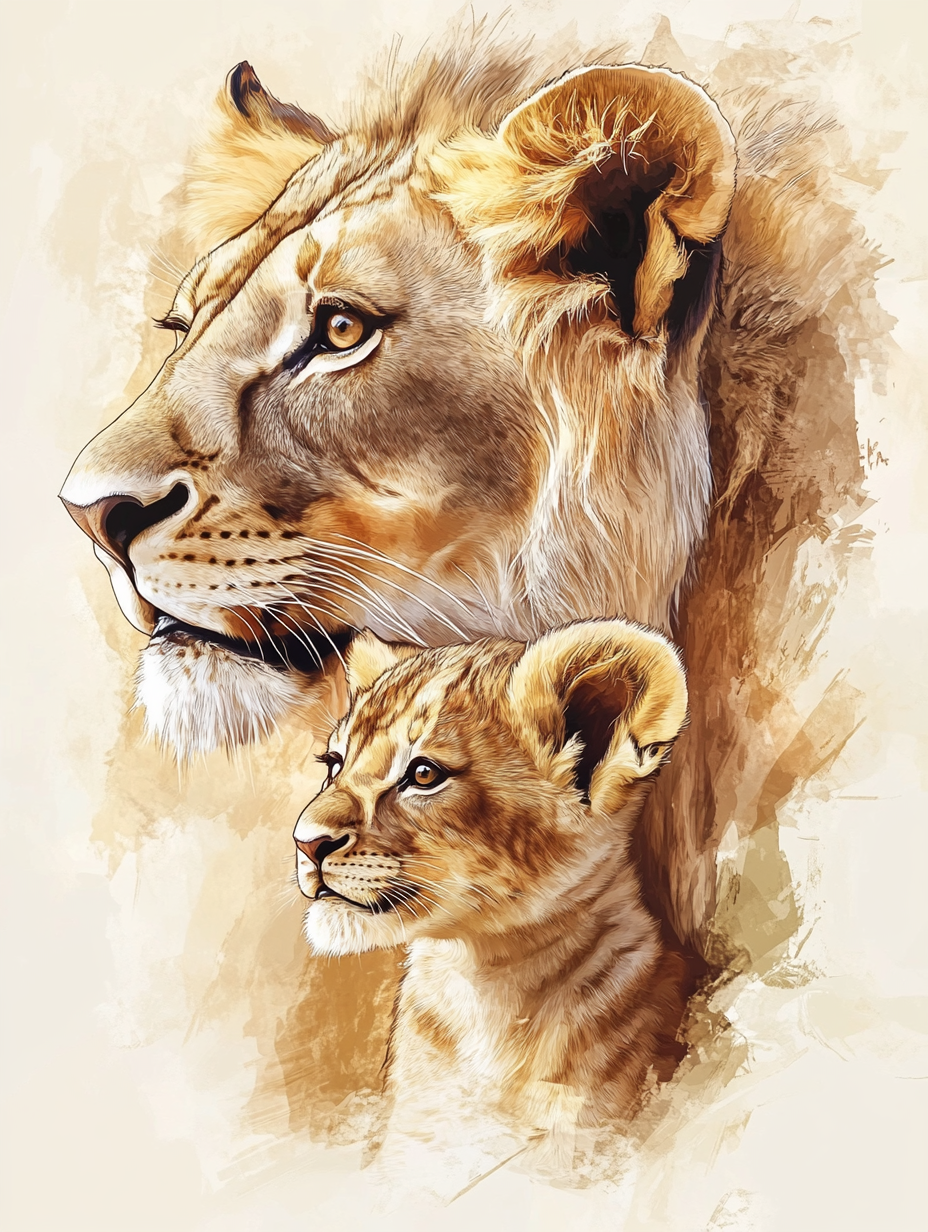 Lion Mother And Cub Diamond Art Kit