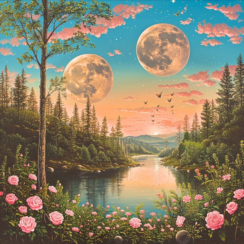 Pink Roses Lake Doublemoon Diamond Art Kit