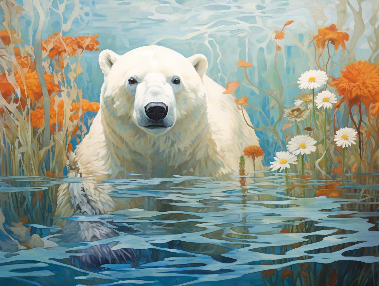 Orange White Flower Polar Bear Diamond Art Kit
