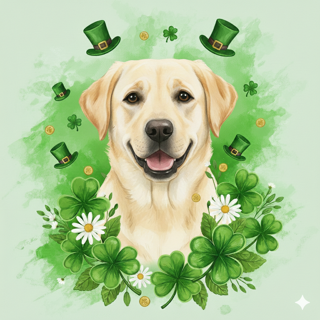 Shamrocks And Yellow Labrador Retriever Diamond Art Kit