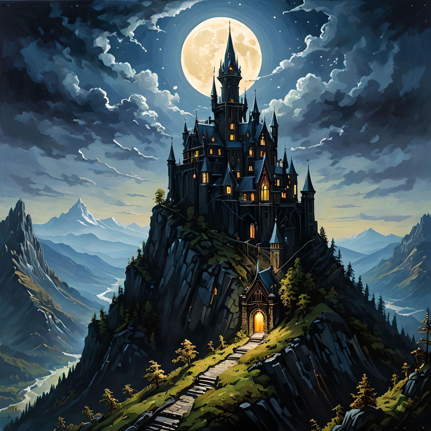 Dark Castle On A Mountain Diamond Art Kit