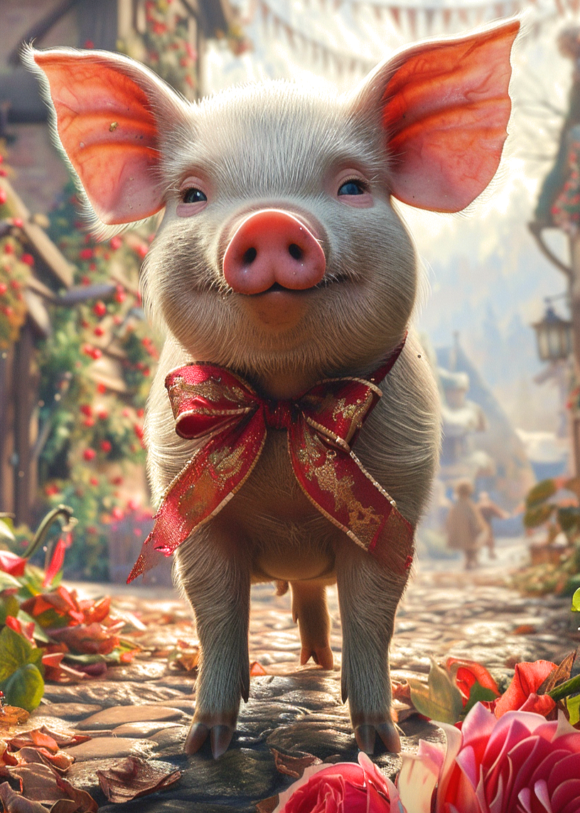 Red Bow Pig Diamond Art Kit