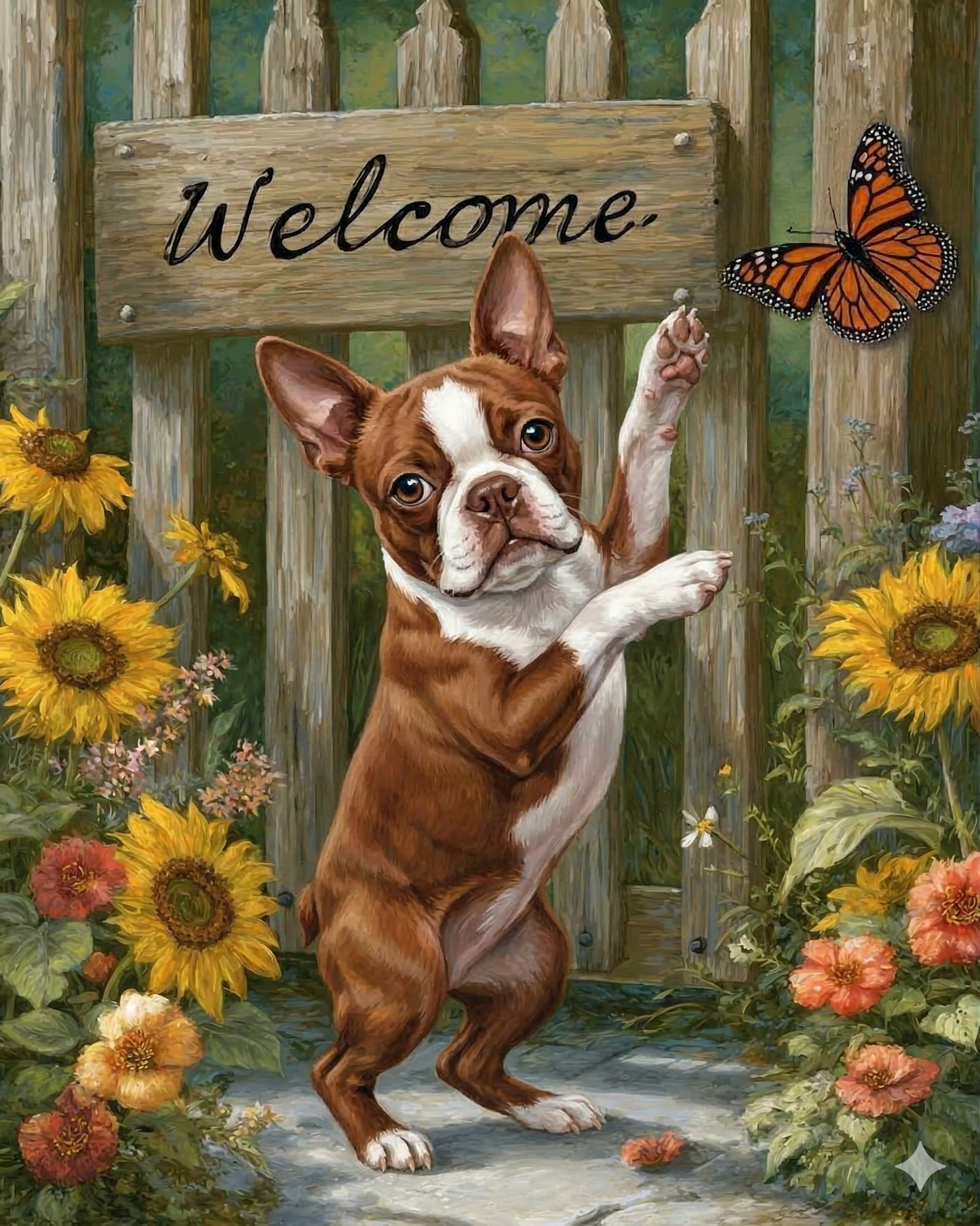 Red Boston Terrier Butterfly Welcome Diamond Art Kit