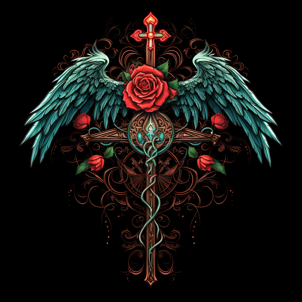 Teal Green Wings Rose Cross Diamond Art Kit
