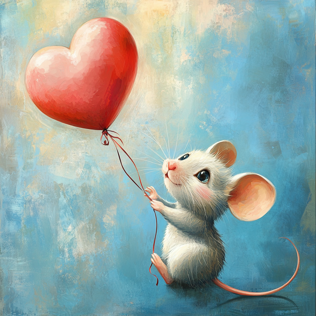 Little Grey Mouse Heart Balloon Diamond Art Kit
