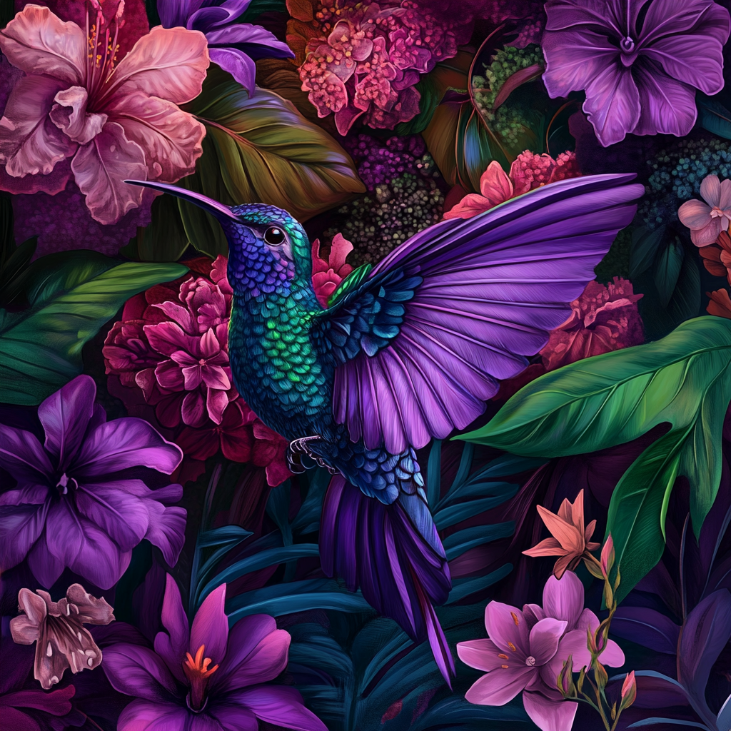Bright Purple Wing Hummingbird Diamond Art Kit