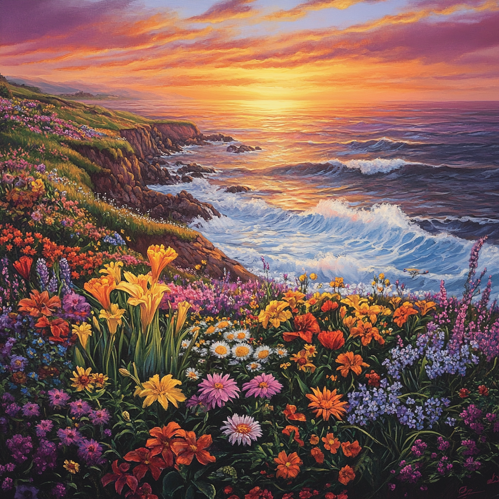 Shor Line Waves And Flowers Diamond Art Kit