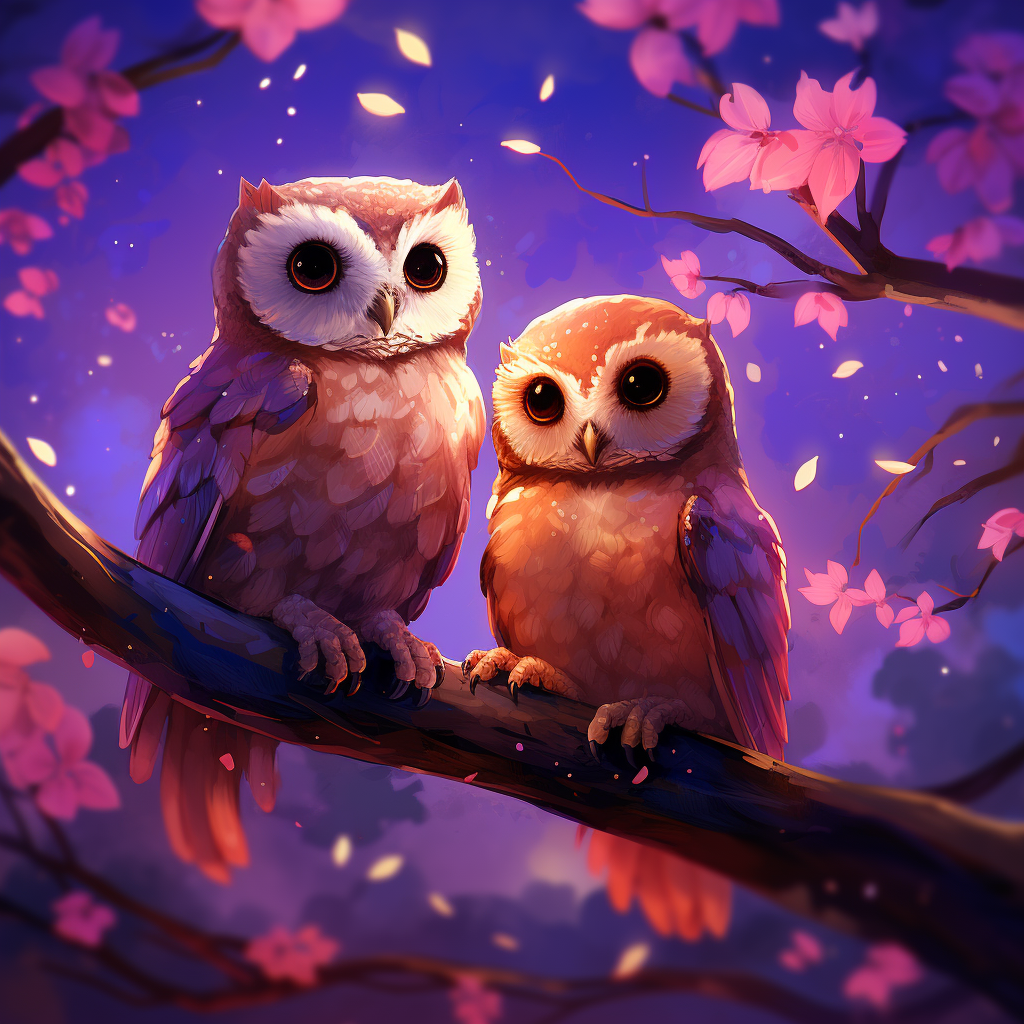 Pink Leaves Owls Diamond Art Kit