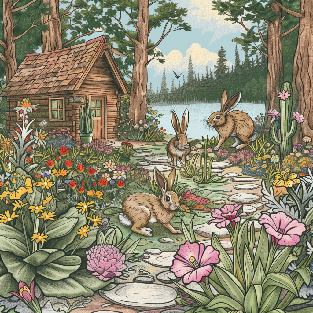 Rabbits By The Cabin Diamond Art Kit