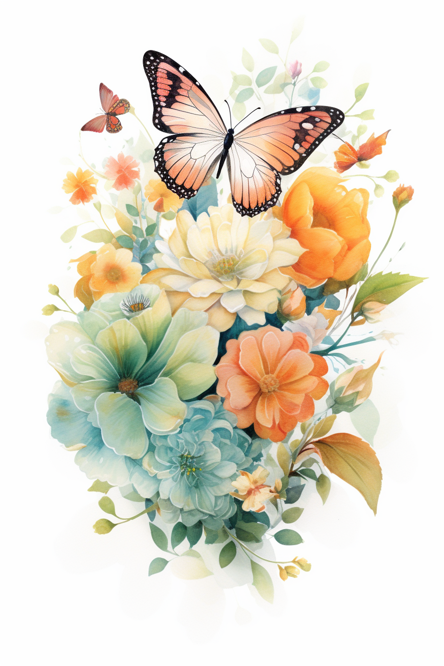 Light Orange Butterfly Flowers Diamond Art Kit