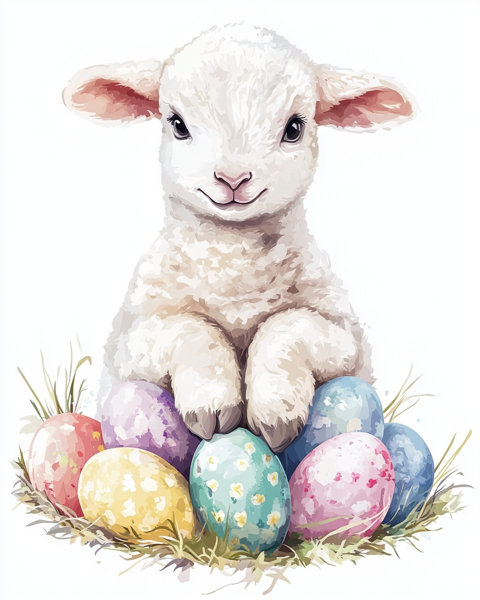 Little Lamb And Easter Eggs Diamond Art Kit