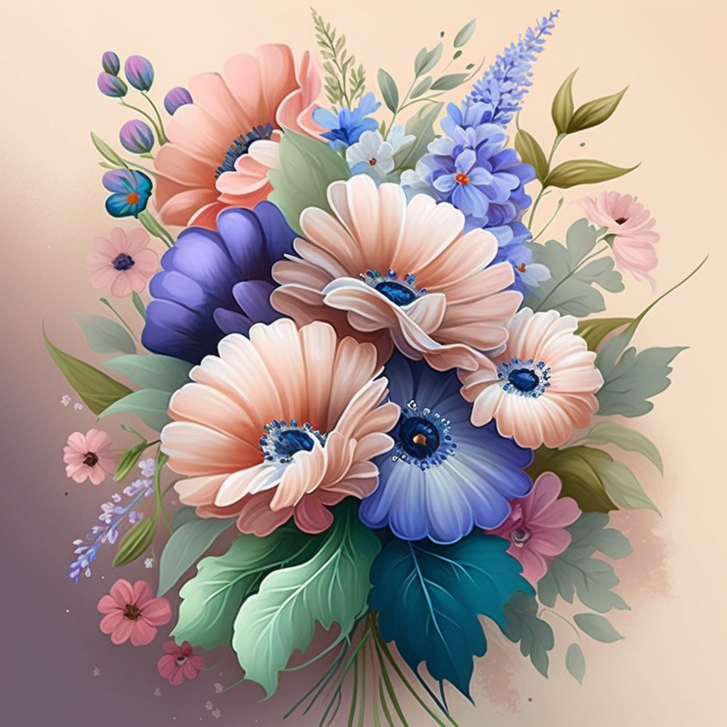 Peach Flower Bouquet Diamond Art Kit
