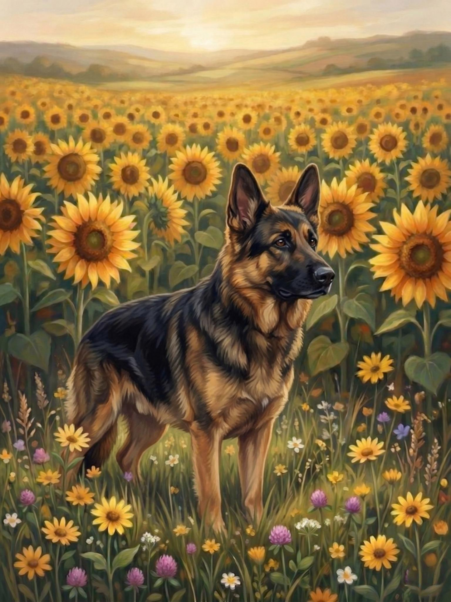 Sunflower Field German Shepherd Diamond Art Kit