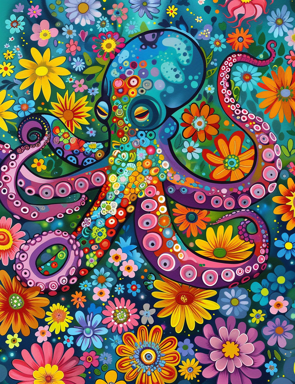 Flower Camoflauge Octopus Diamond Art Kit
