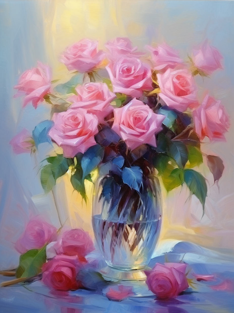 Shades Of Pink Roses Flower Vase Diamond Art Kit