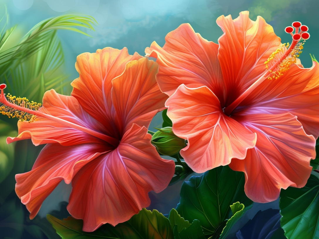 Two Orangered Hibiscus Flowers Diamond Art Kit