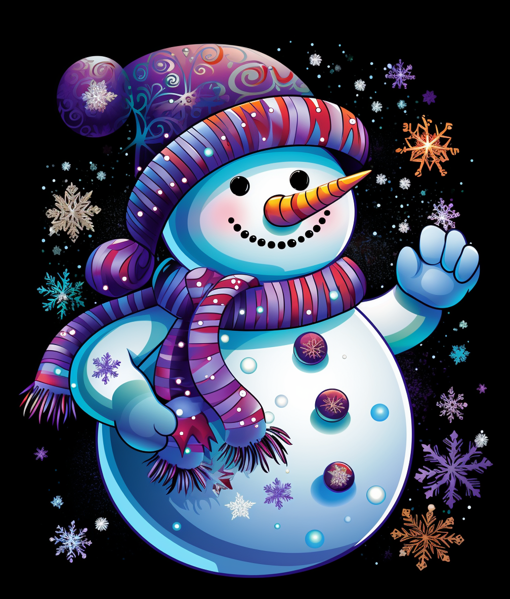 Black Background Snowman Diamond Art Kit
