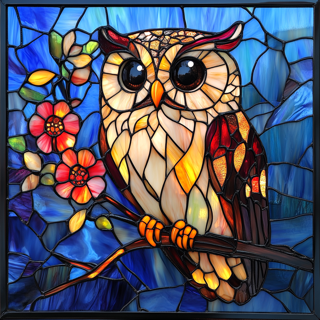 Bigeye Owl Flowers Diamond Art Kit