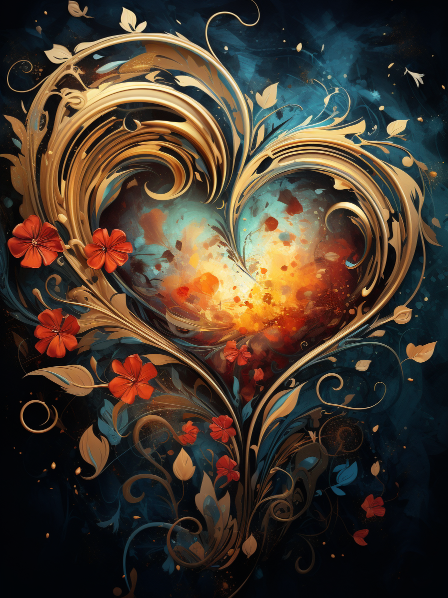 Swirling Gold Heart Diamond Art Kit