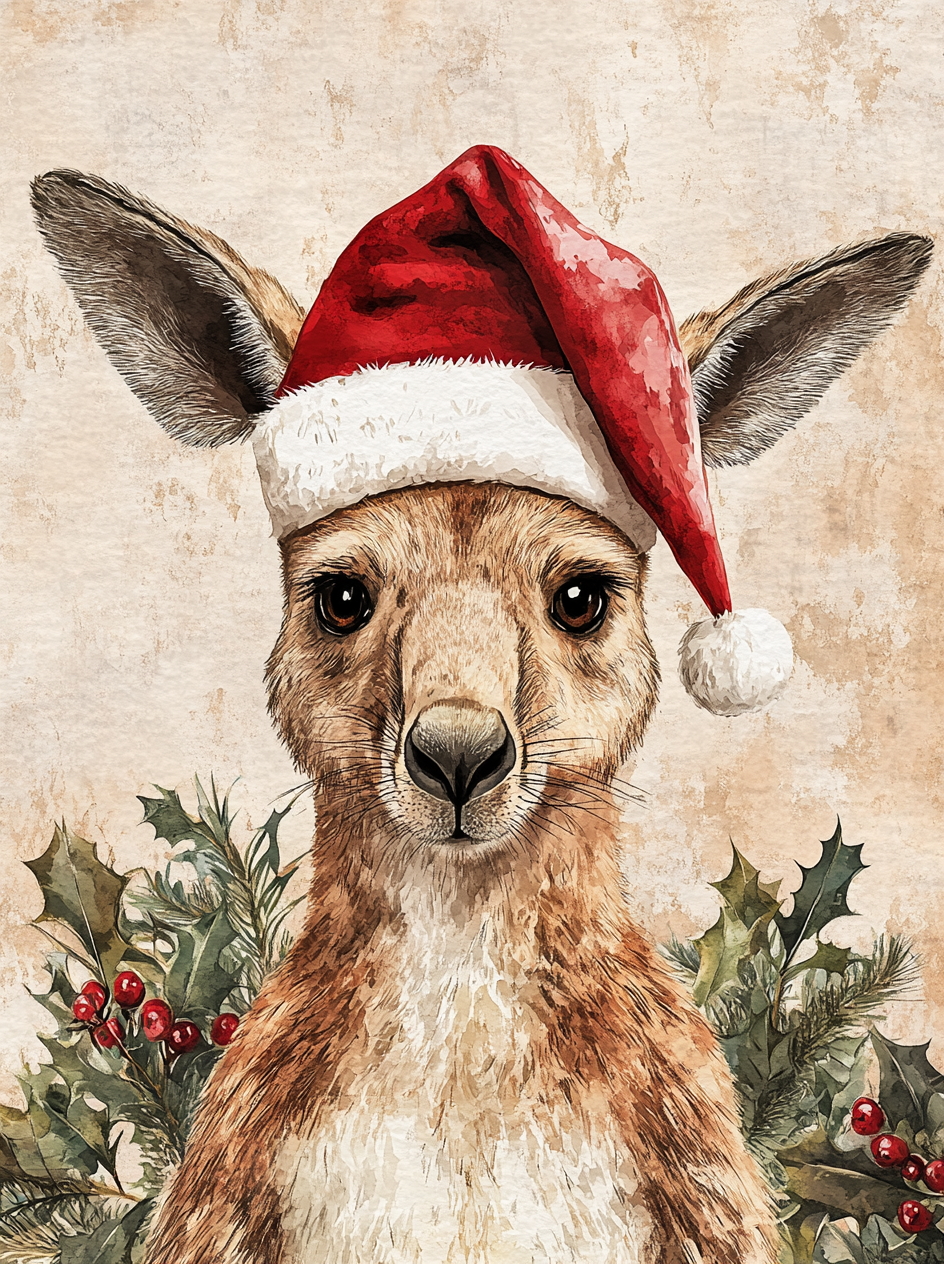 Christmas Hat Kangaroo Diamond Art Kit
