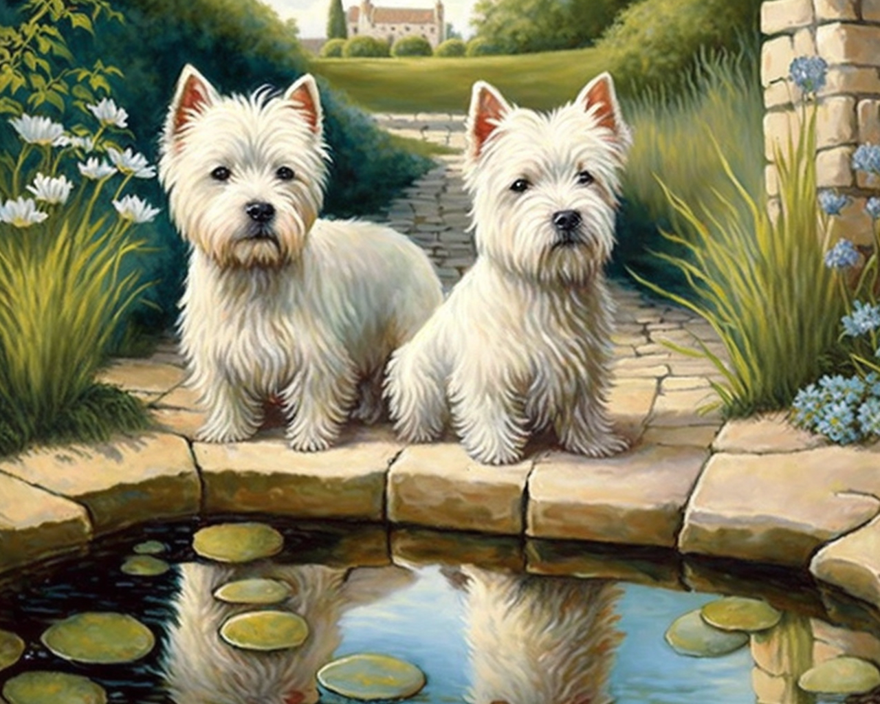 Two Westies By The Pond Diamond Art Kit