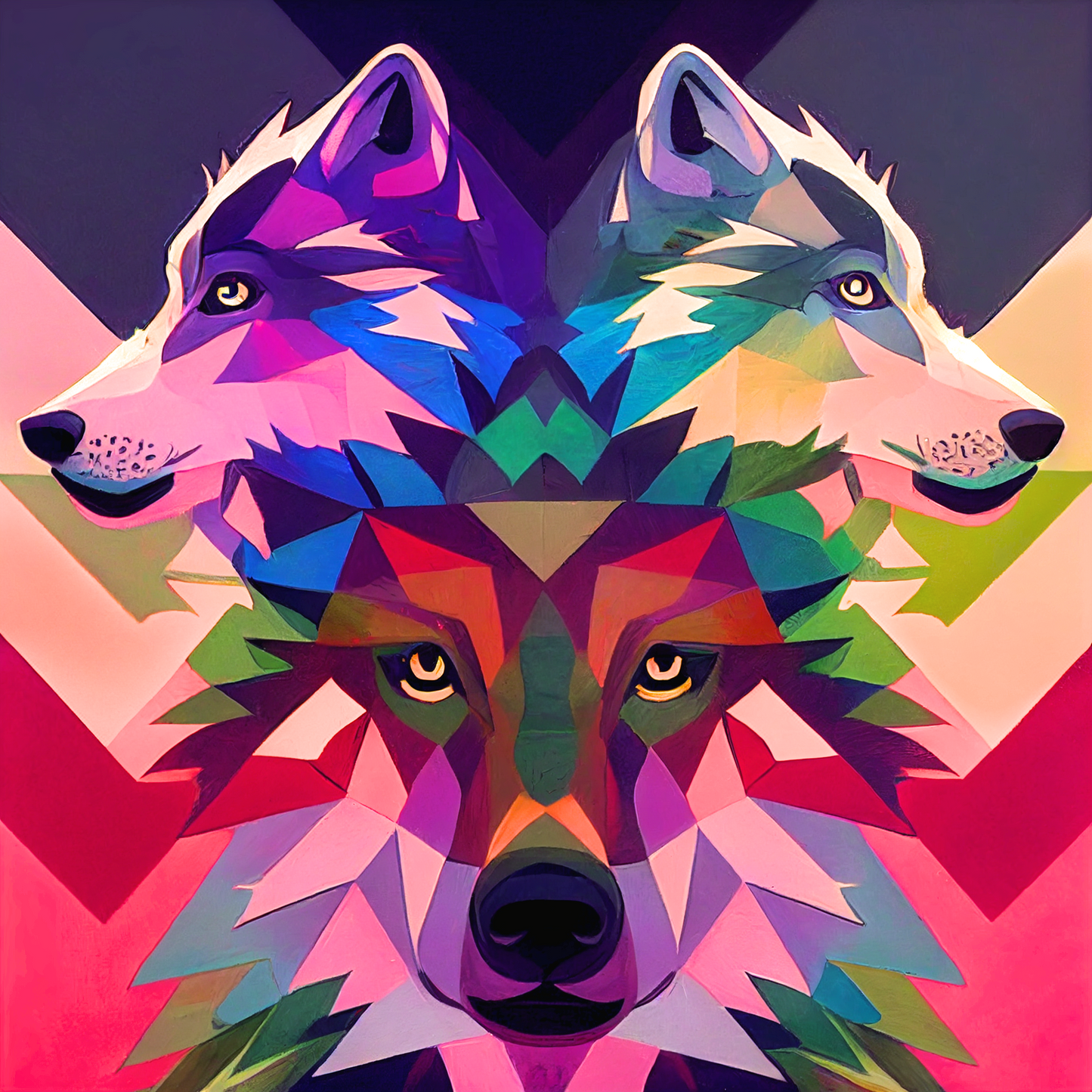 Three Wolf Head Abstract Diamond Art Kit