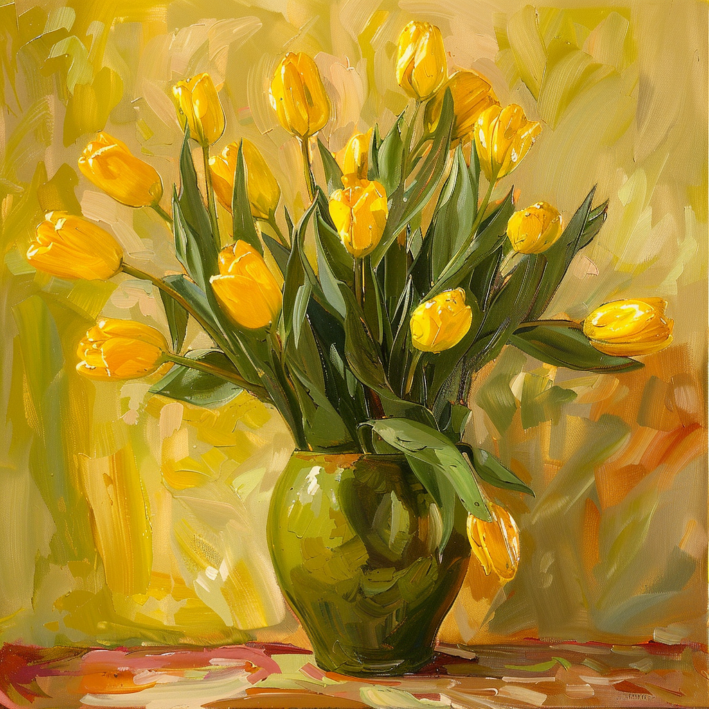 Green Vase Yellow Tulips Diamond Art Kit