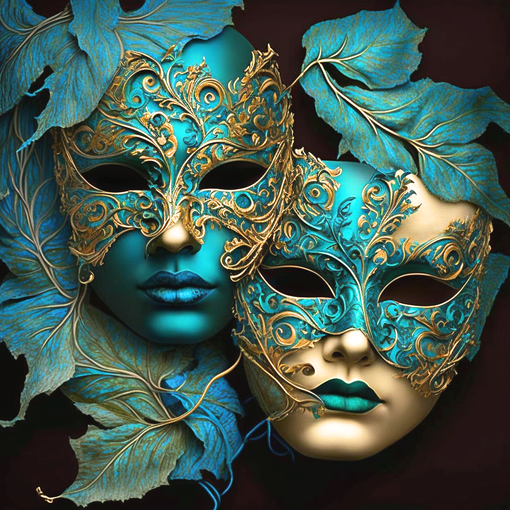 Two Teal Gold Masks Diamond Art Kit