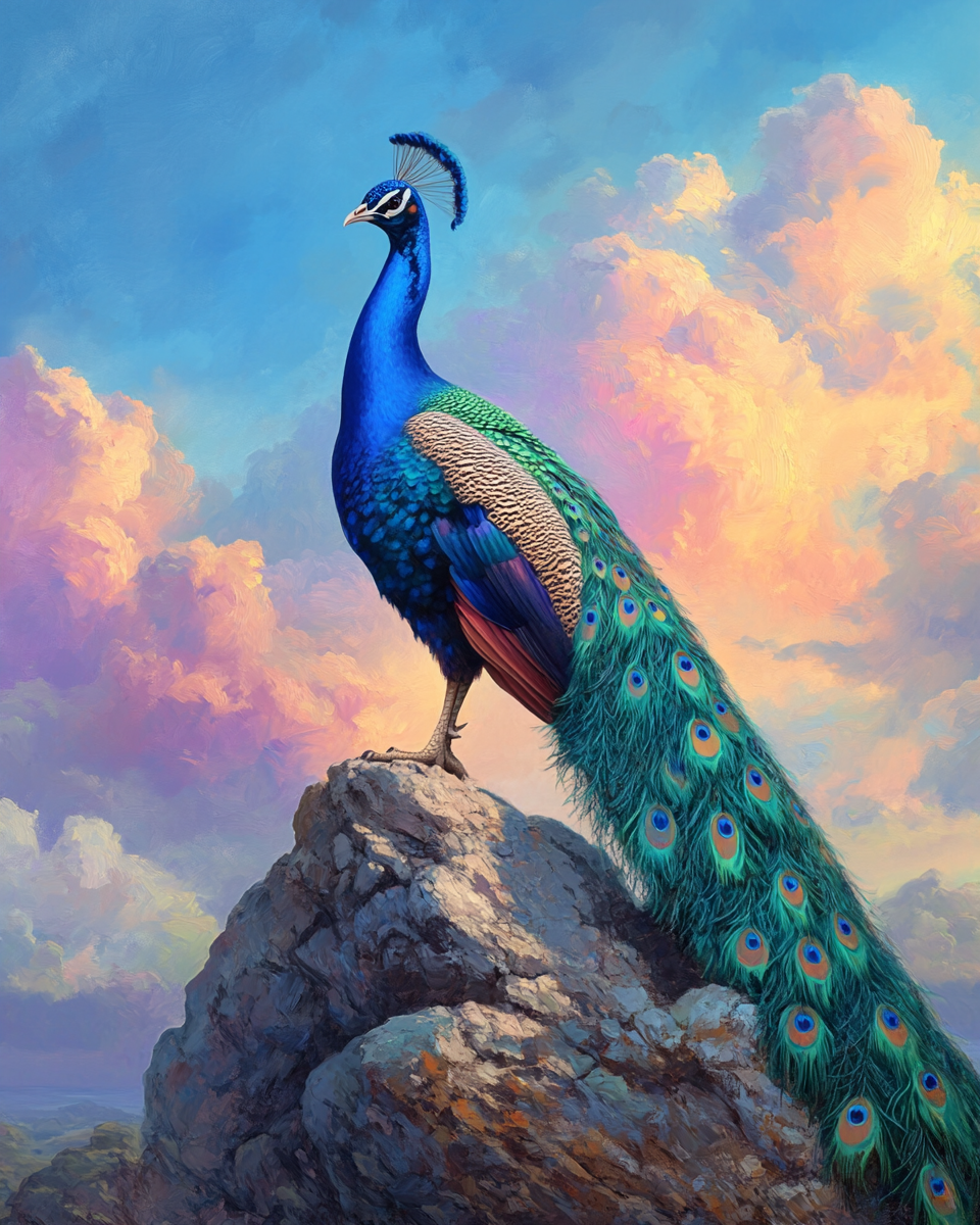 Clouded Sky Peacock Diamond Art Kit
