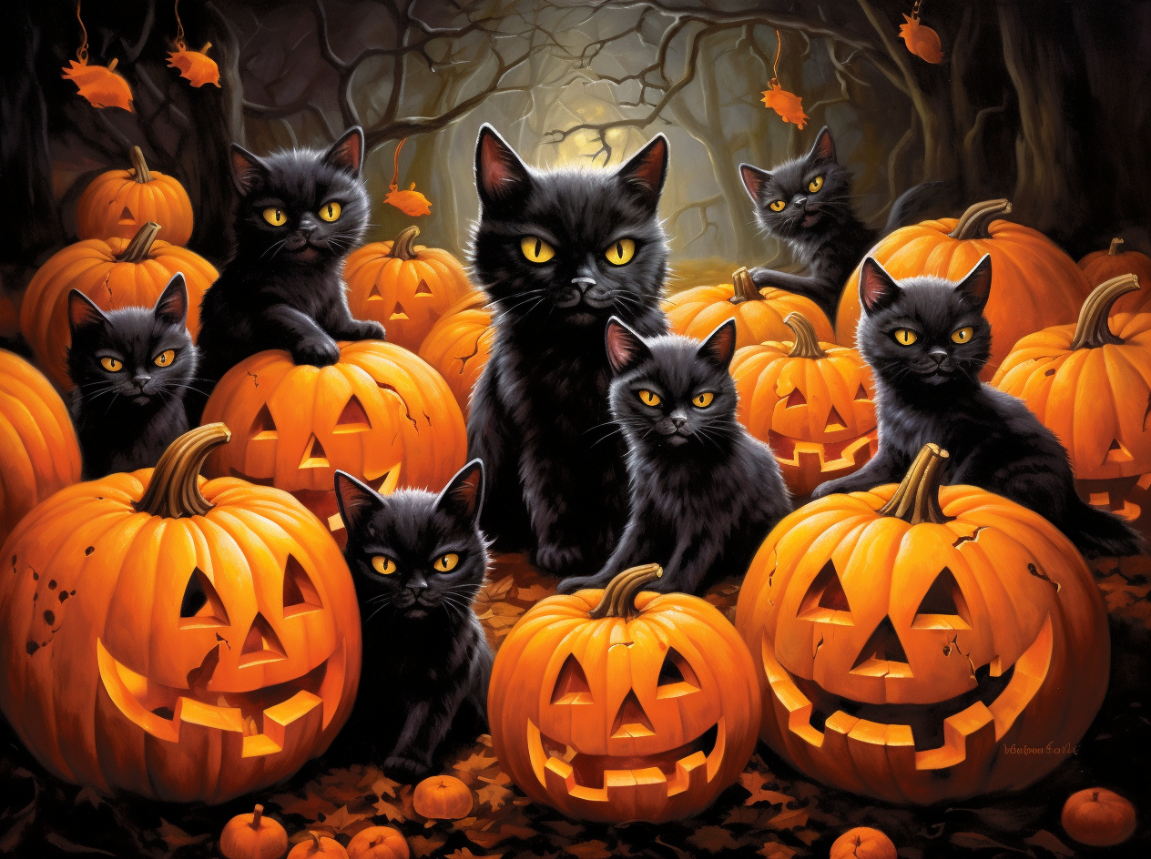 Black Kittens And Pumpkins Diamond Art Kit