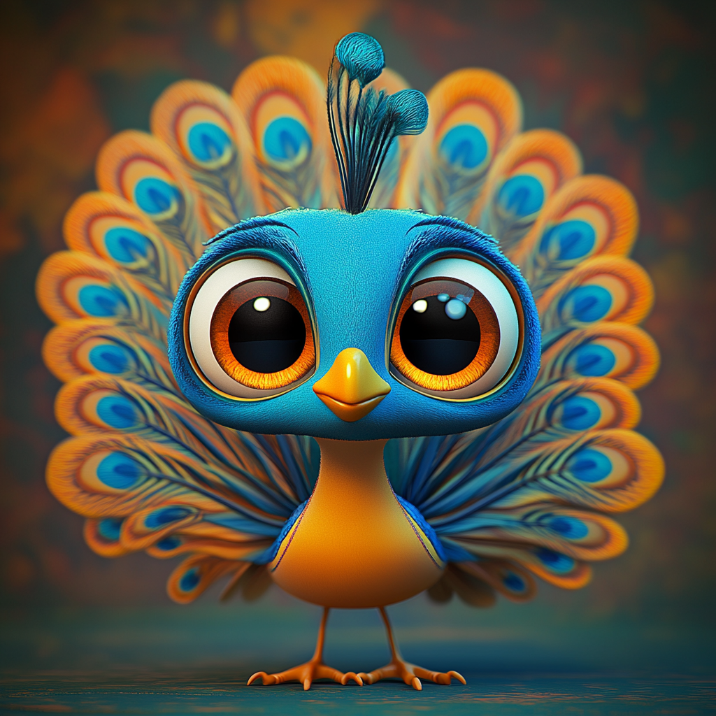 Teal Green Orange Little Peacock Diamond Art Kit