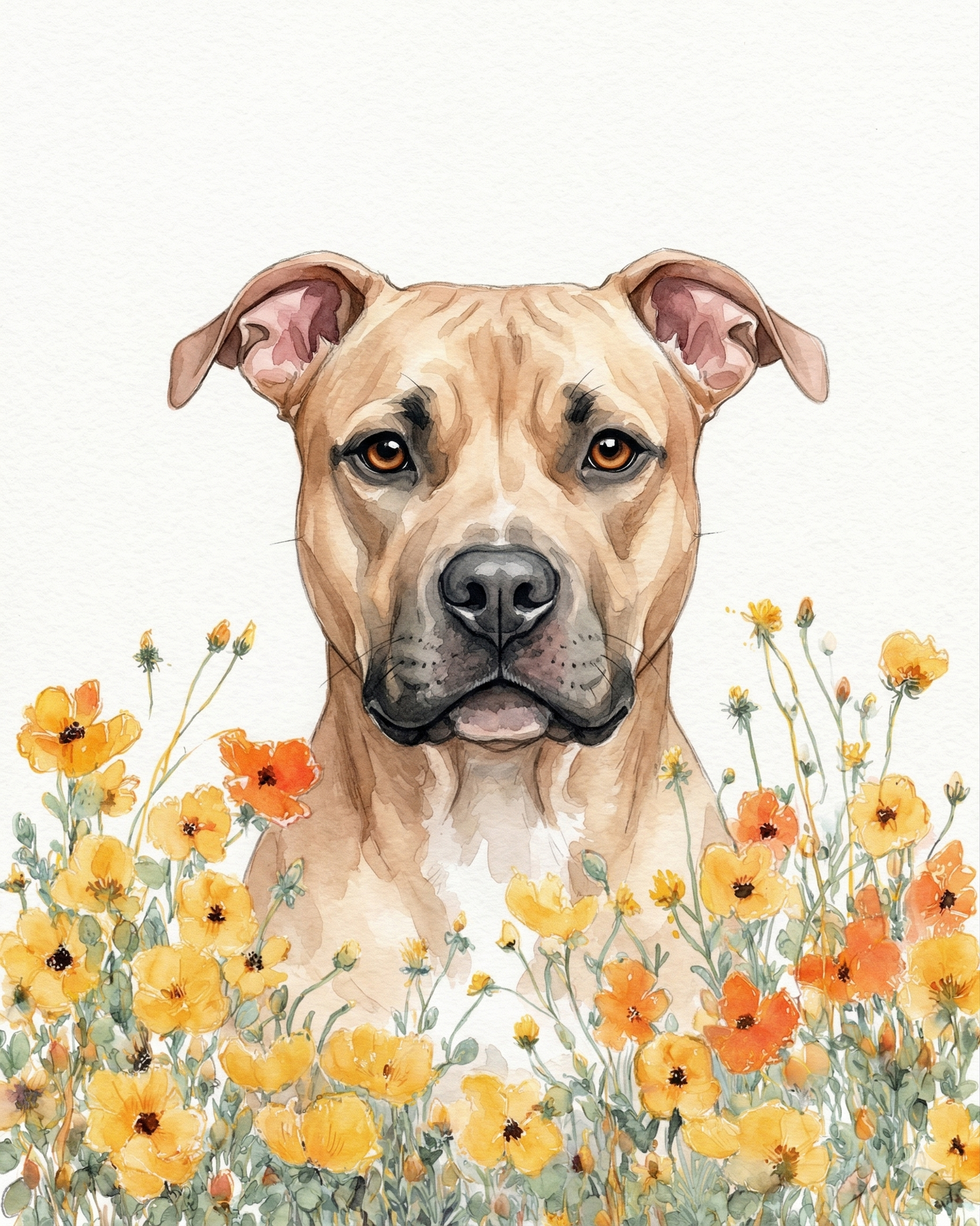 Yellow Poppies Fawn American Pitbull Terrier Diamond Art Kit