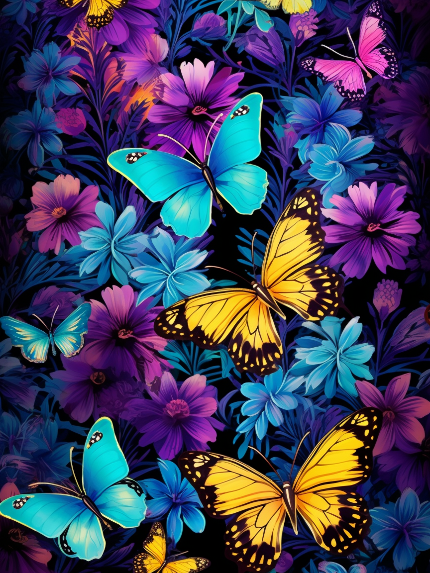 Blue Yellow Pink Butterflies Diamond Art Kit