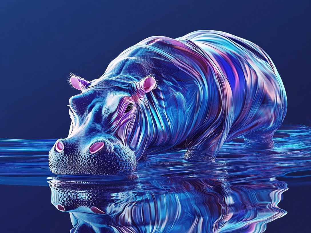 Blue Hippo In Water Diamond Art Kit