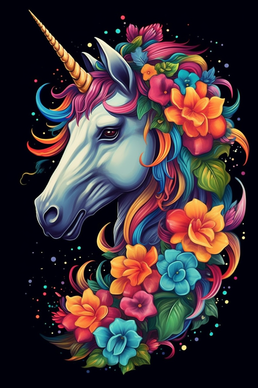 Black Background Golden Horn Unicorn Diamond Art Kit