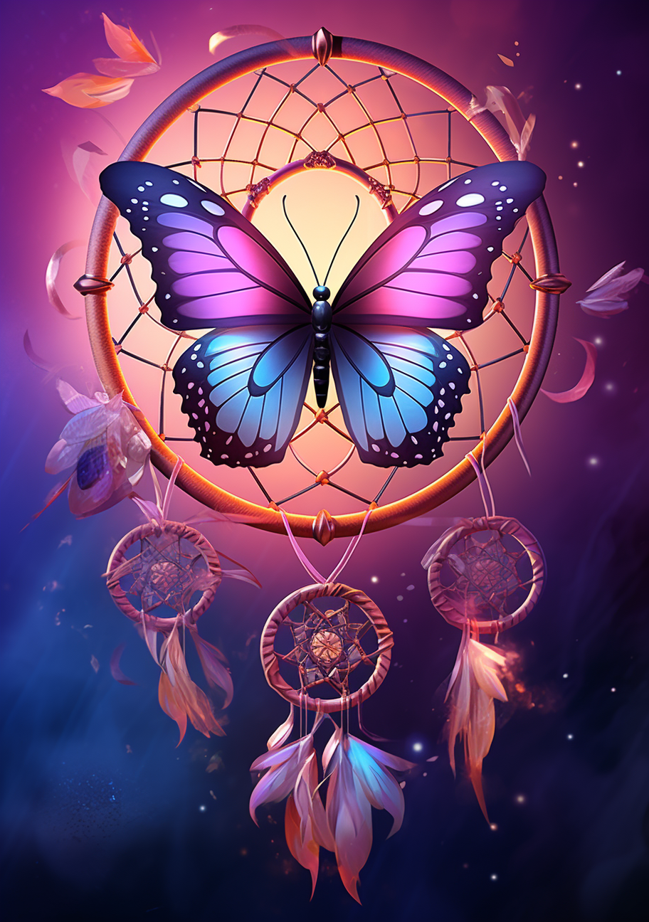 Pink Blue Butterfly Dreamcatcher Diamond Art Kit