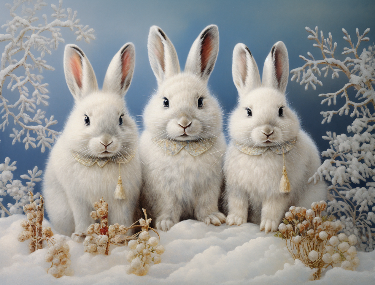 Three Lace Bib White Bunnies Diamond Art Kit